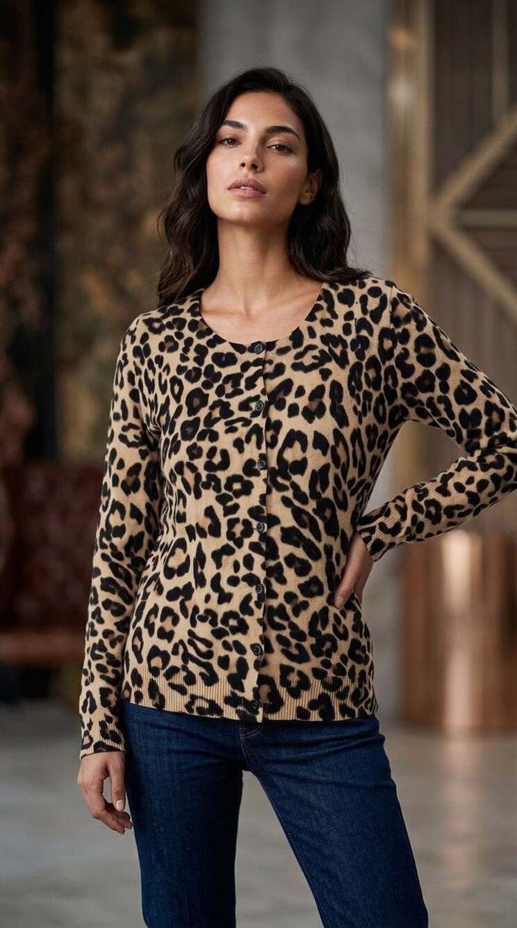 H&M Basic Leopard Print Button-Up Cardigan Sweater